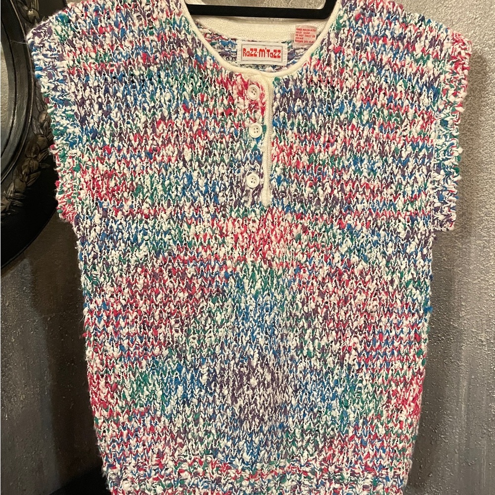 Women’s Vintage 80’s 90’s Handmade Look Colorful Grandma Speckled Knit Sweater S